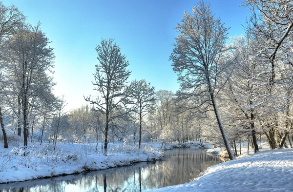 Kış manzarası küçük river Park — Stok fotoğraf