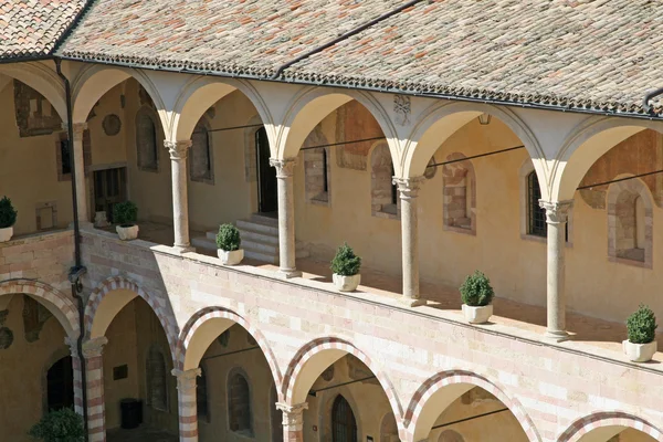 Kolommen van het klooster in de basiliek van san francesco — Stockfoto