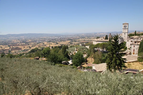 Panorama de la ciudad de Asís y la llanura — Foto de Stock