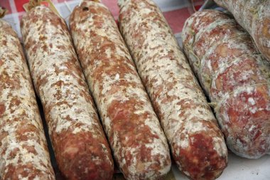 many salami with garlic counter sales of cold cuts market clipart