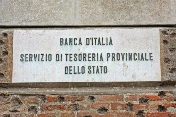 External panel in marble of the Treasury and the Bank of Italy — Stock Photo, Image