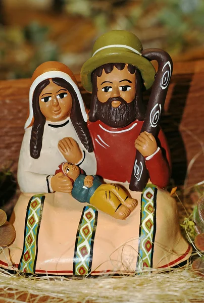 Nativity scene with Mary, Jesus, baby ethnic and Saint Joseph wi — Stock Photo, Image