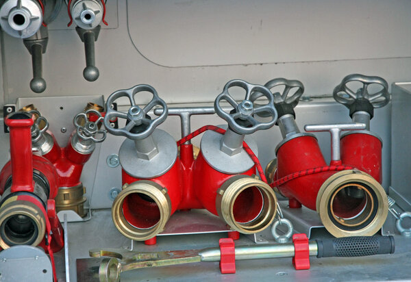 faucets of firefighters to connect pumps and hoses