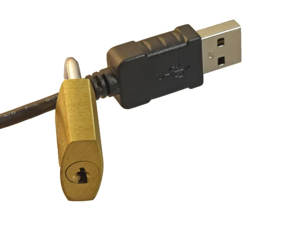 Lock the data block to a usb plug — Stock Photo, Image