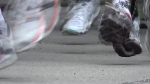 Multitud corriendo con zapatillas de deporte durante un footrace — Vídeos de Stock