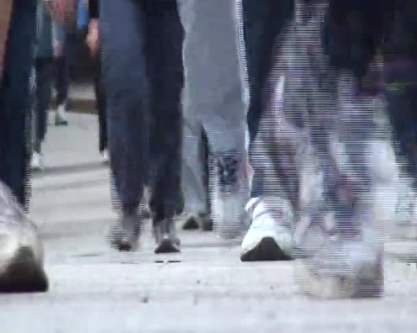 Runners with sneakers around the city during the footrace — Stock Video