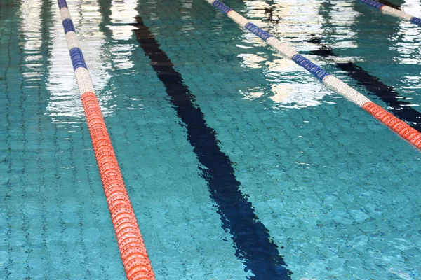 Olympic swimming pool with lanes bow before the race