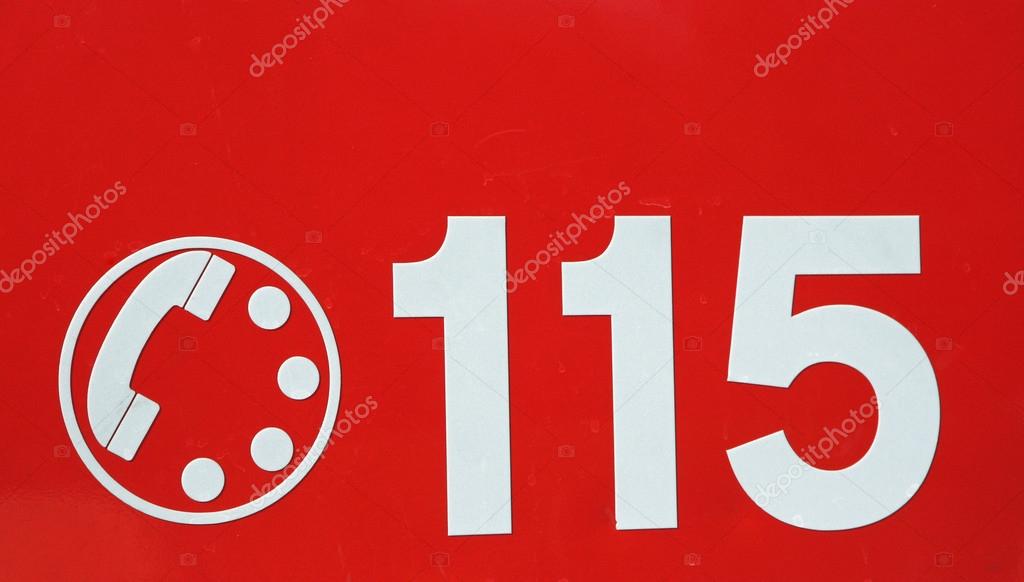 Telephone number 115 on red background of the fire brigade in Italy