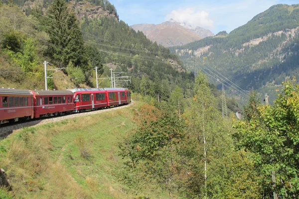 Red train around the beautiful Swiss mountains 16 — Stock Photo, Image