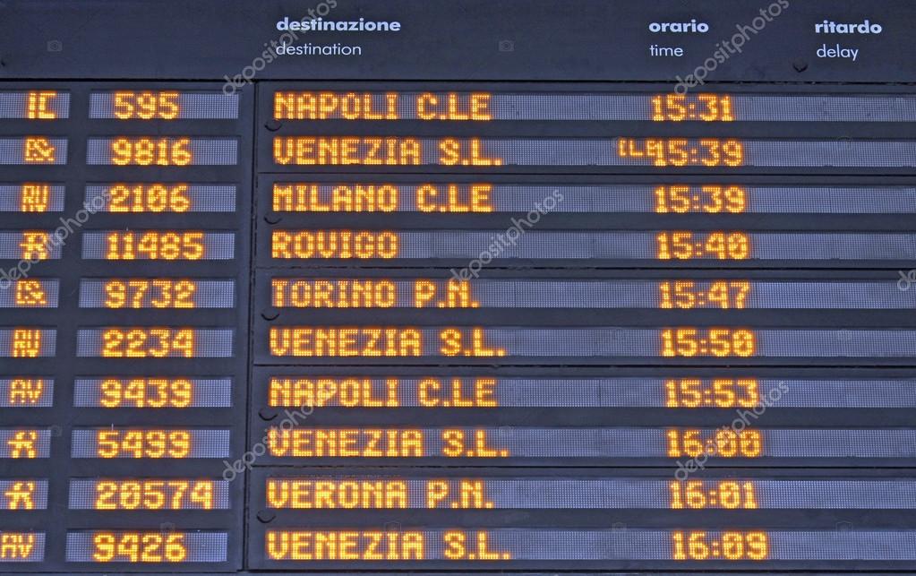 Board Schedules Of Arrivals And Departures Of Trains In An Itali board-schedules-of-arrivals-and-departures-of-trains-in-an-itali