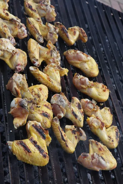 Chicken breasts cooked in a giant barbecue in the garden — Stock Image Chicken breasts cooked in a giant barbecue in the garden Stock Image