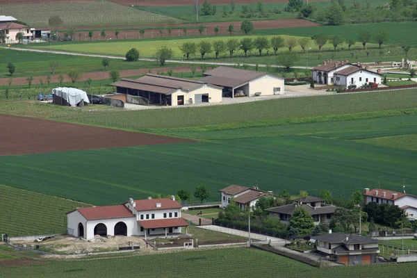 Pianura padana à veneto avec les maisons des citoyens et les champs et — Photo