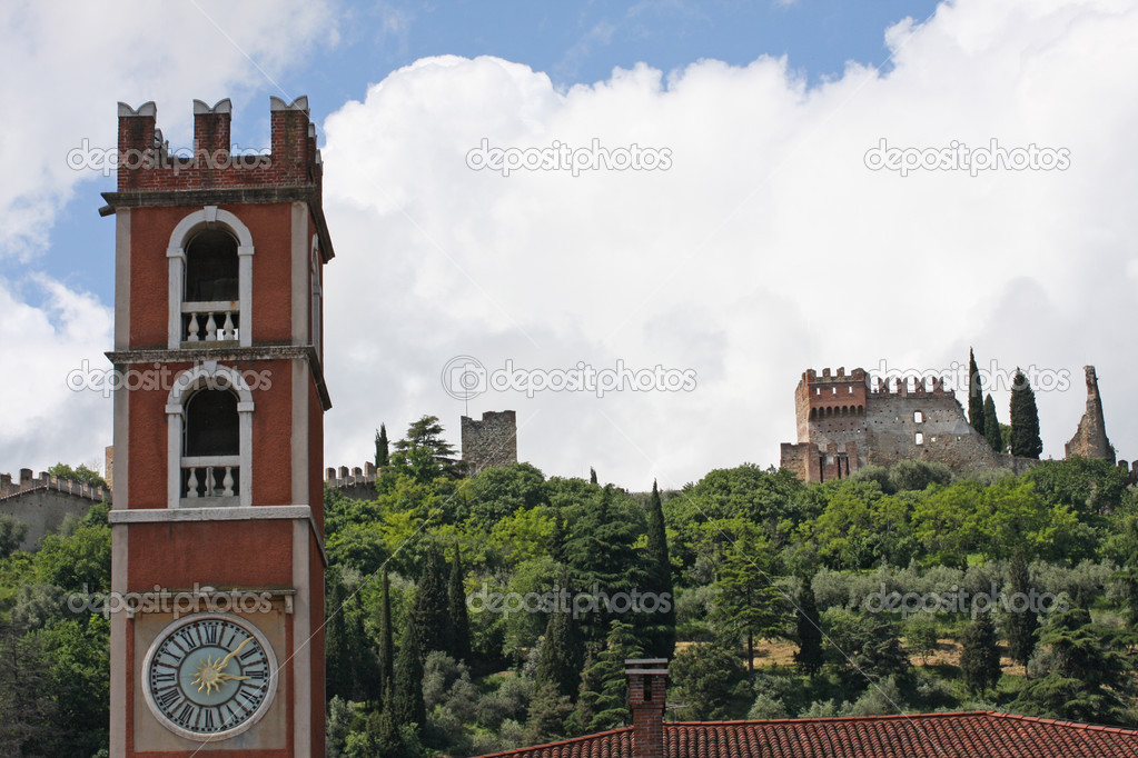 ancient tower and the walls of the medieval castle of marostica