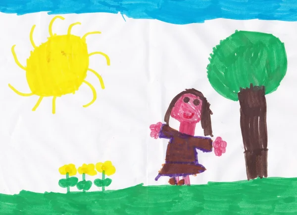 Dibujo de una niña de asilo que representa a una niña —  Fotos de Stock