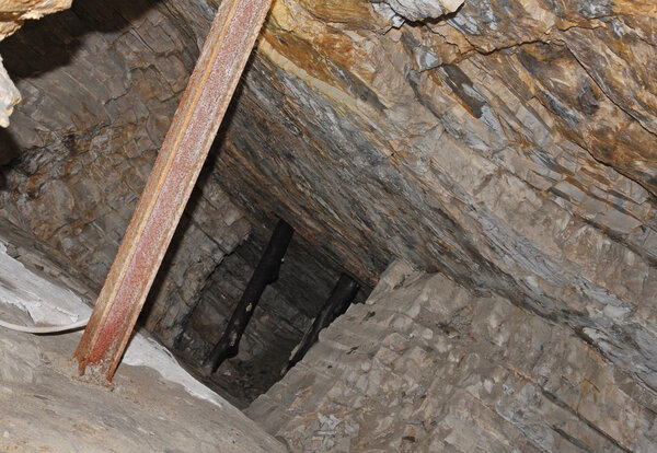 mine for extracting minerals with the ceiling supported by sturd
