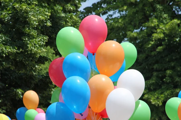 Balloons during a party for children and background leaves and g — Stock Photo, Image