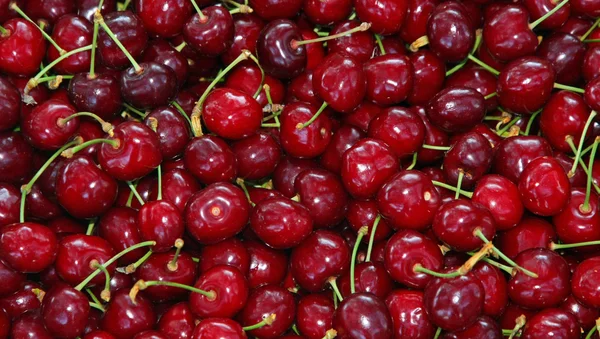 Jugosas cerezas rojas maduras para la venta en el mercado de verduras — Foto de Stock