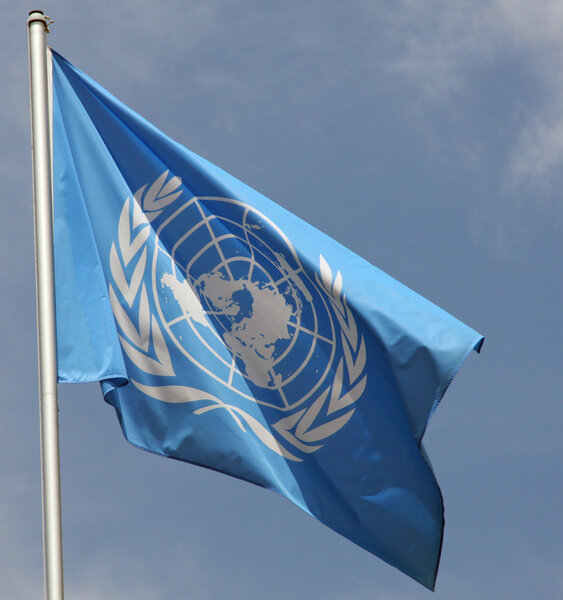 blue flag of the UN United Nations Organisation