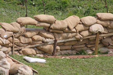 Retaining wall in a pillbox shelter of a roadblock in military w clipart