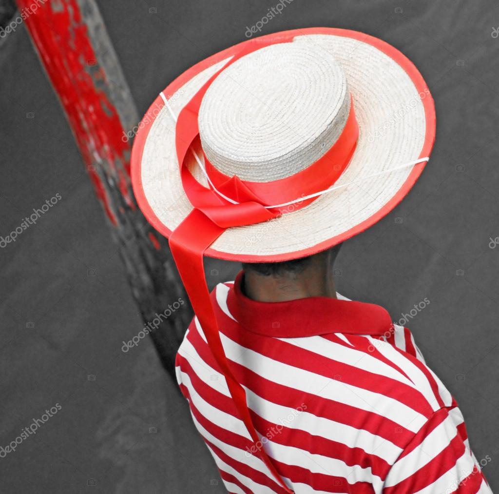 detail of the hat and striped Jersey of the Venetian gondolier i