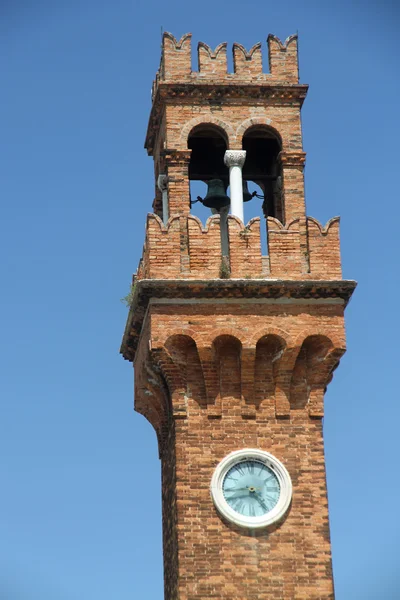 Historic old Bell Tower with clock in the island of Murano — Stock Photo, Image