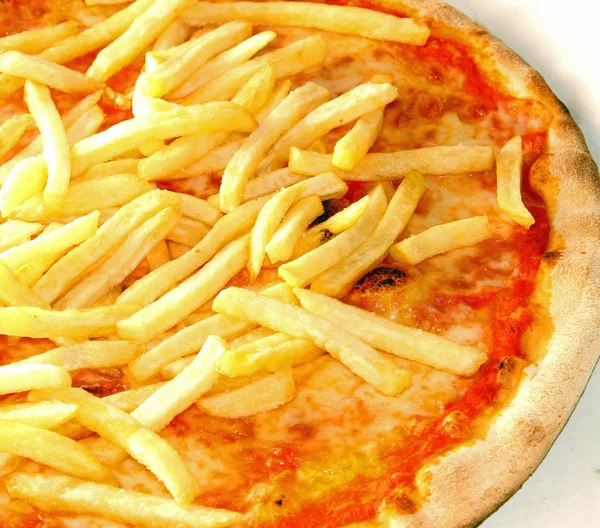 Original Neapolitan pizza with French fries — Stock Photo, Image