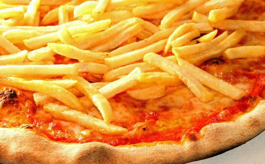 Pizza with French fries — Stock Photo © ChiccoDodiFC 34780067