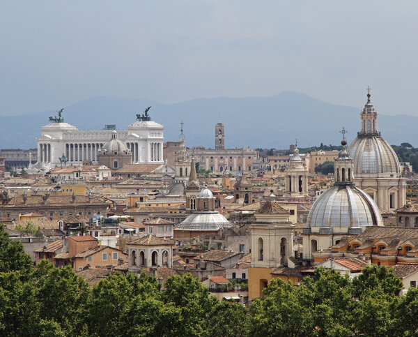 panorama of the city of Rome seen from Castel San Angelo with al
