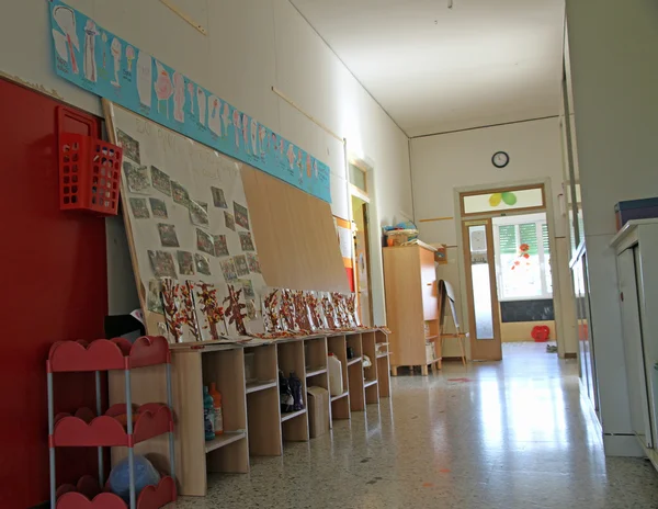 Corridor with drawings in a private preschool nursery — Stock Photo, Image