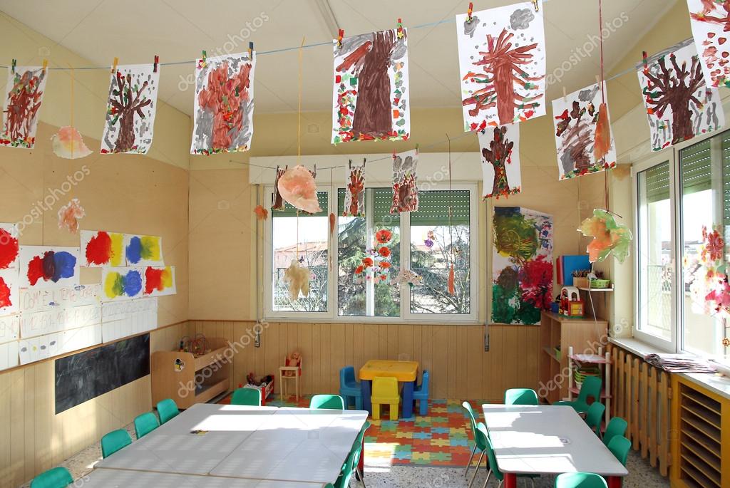 Nursery Class Of Children With Many Drawings Of Trees