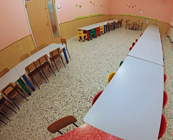 Refectory of a kindergarten for children with small colored chai — Stock Photo, Image