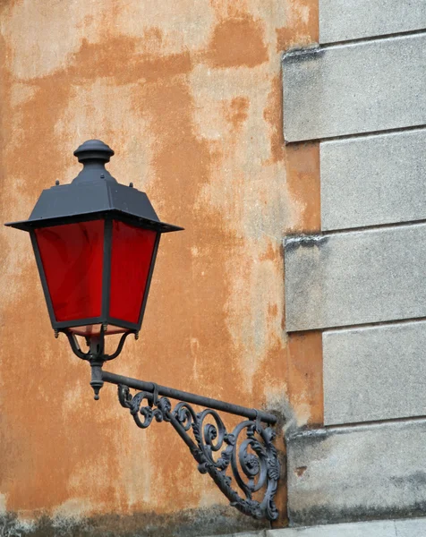 Lantern with Christmas red glass for street furniture of great h — Stock Photo, Image