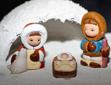 Eskimo ile Kuzey Kutbu sürüm ve mühür 3 eskimo beşiğinde