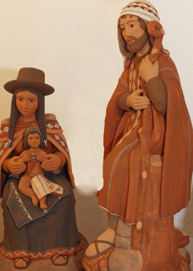 Holy family with clothes Bolivians 3 clipart
