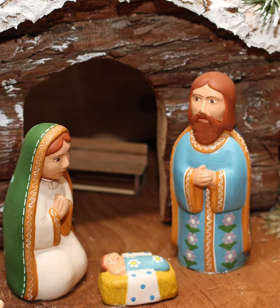 Terracotta Nativity with Joseph with the beard — Stock Photo, Image