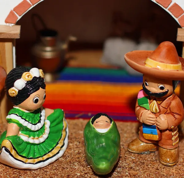 Mexické narození s Josephem s knírkem — Stock fotografie