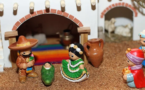 Presepe ispanico messicano con Giuseppe con un sombrero — Foto Stock