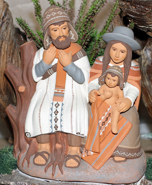 Holy family with clothes Bolivians with woolen Cap 2
