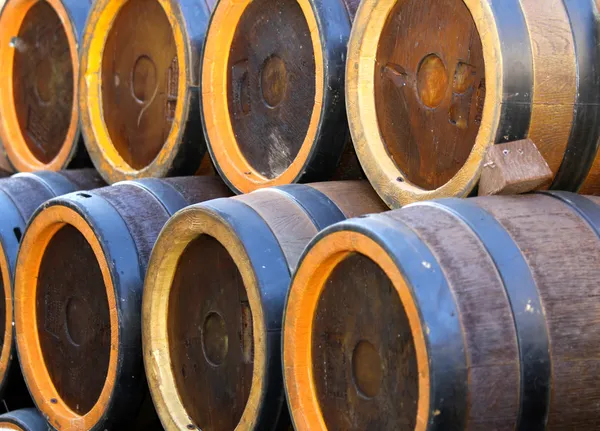 Barrels to contain the spirits like brandy or wine cellar — Stock Photo, Image