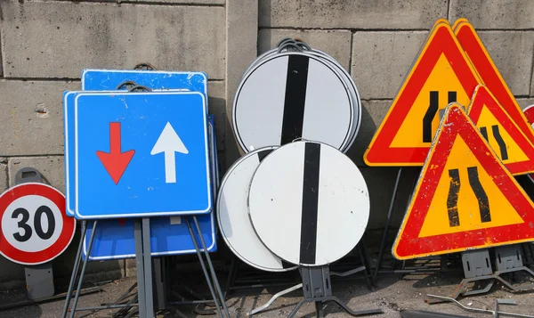 Road signs in a warehouse of the company — Stock Photo, Image