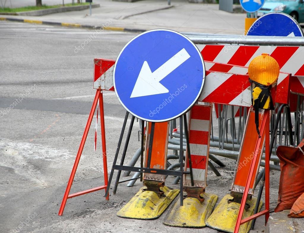 Road Signs With A Large Arrow To Identify The Place Of Work In P Stock Photo By C Chiccododifc Road Signs With A Large Arrow To Identify The Place Of Work In P Stock Photo By C Chiccododifc