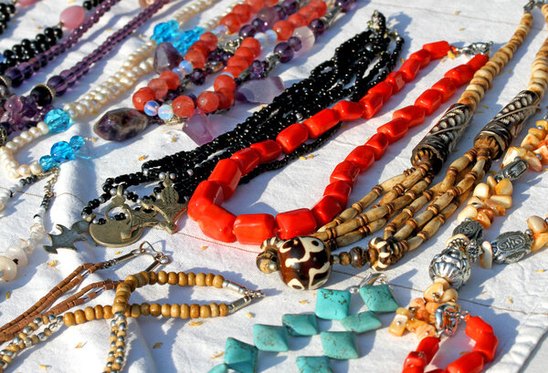 red necklaces with other jewelry for sale in the vintage shop