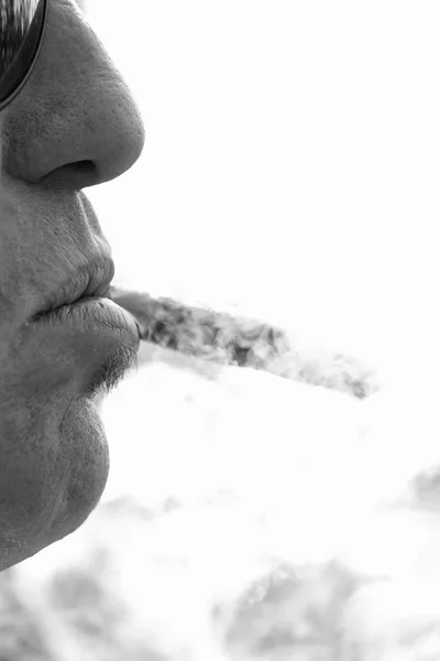 Smoker smoking the Cuban cigar and smoke 3 — Stock Photo, Image