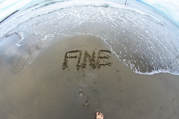Escrito italiano FINE FIN en el Mar Playa tiro 1 — Foto de Stock