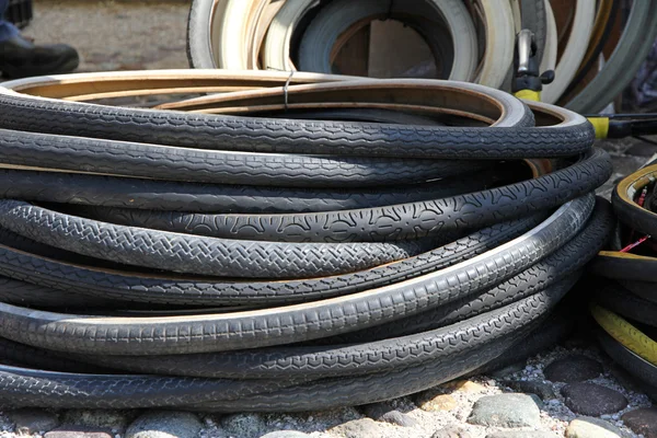 Bunch of old bicycle tires for sale — Stock Photo, Image