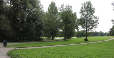 Kışın ağaçlar ve bitkilerle dolu bir halk parkı.