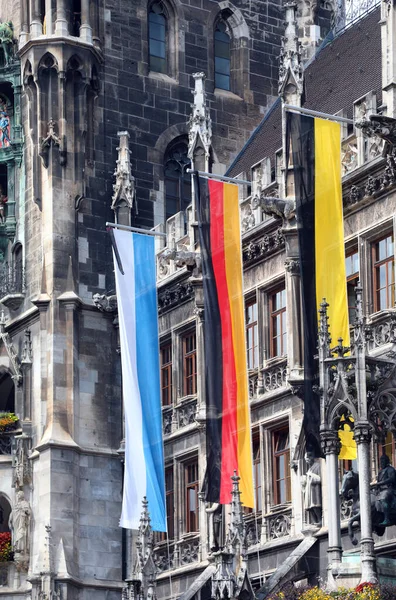 Drei Große Fahnen Münchner Rathaus Die Die Farben Der Stadt — Stockfoto