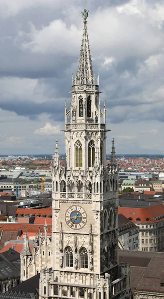 Großer Turm Mit Uhr Des Rathauses Der Stadt München Deutschland — Stockfoto