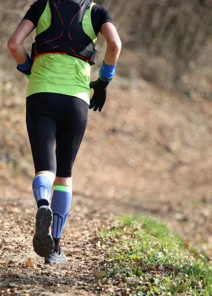 Sonbaharda Ormanın Ortasında Maraton Sırasında Atletizm Koşucusu — Stok fotoğraf