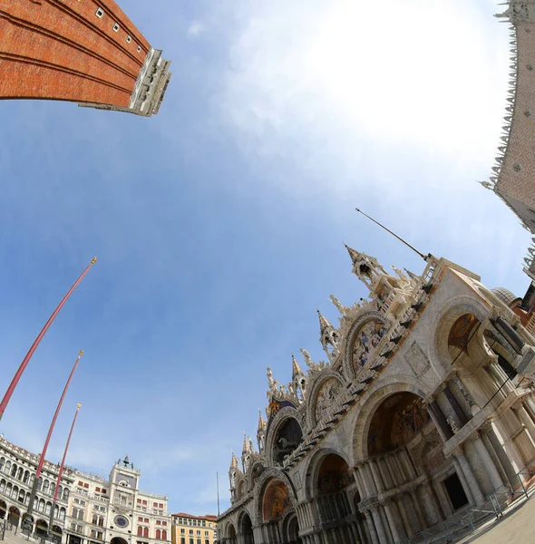 Amazing View Fisheye Lens Basilica Venice Bell Tower — Stock Photo, Image